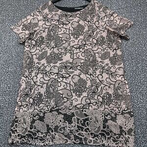 Signature Collection Dress Women 2X Black Floral Print Short Sleeve Round Neck